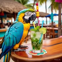 Perico junto a una bebida